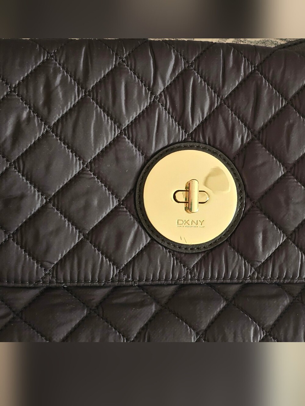 DKNY Black Quilted Crossbody with Gold Turn-Lock Plaque